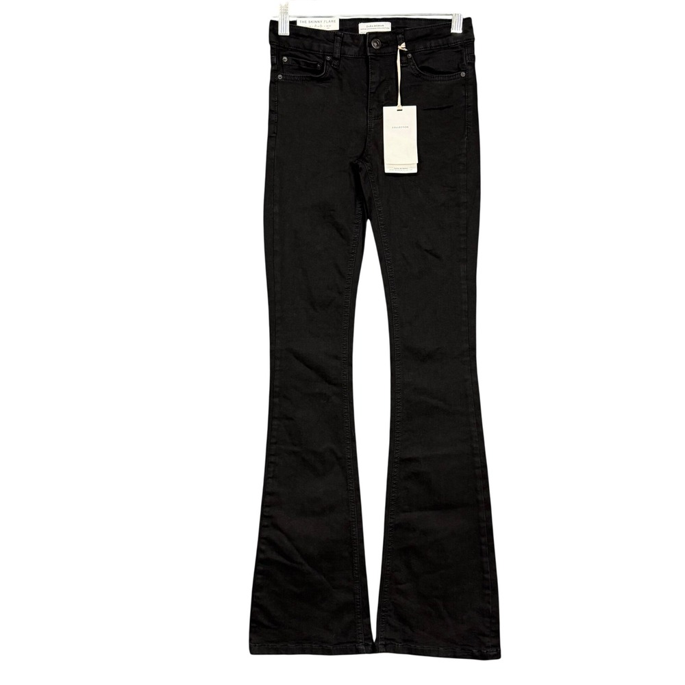 Zara The Skinny Flare Jeans Womens 2 Revolve Black Mid Rise Premium Denim‎ NWT